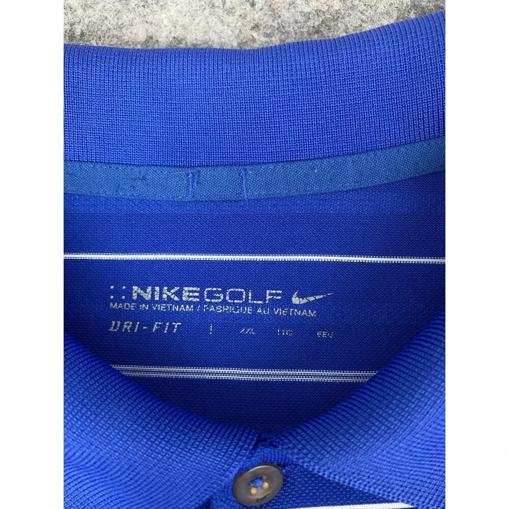 Nike Dri Fit Golf Polo Shirt, Blue Striped, Moisture Wicking, Men's Size 2XL